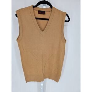 Vtg William John Women's Tan Sleeveless V-neck Casual Knitted Pullover Vest Sz L
